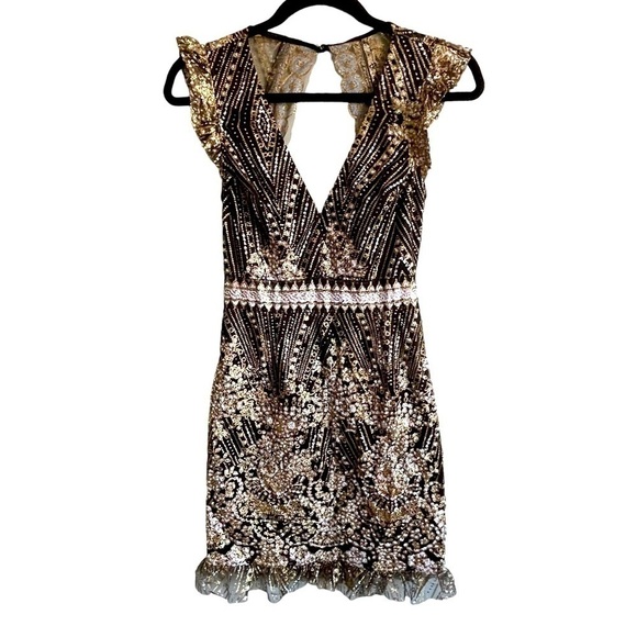 HELLO MOLLY Black& Gold  Dress NWT Size XS/ US 2 - Picture 8 of 11